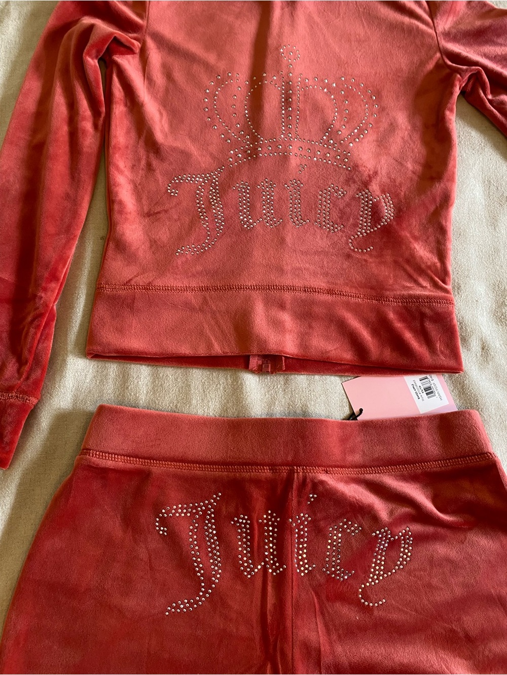 NWT Juicy Couture Velour Tracksuit -Baked Apple Bling Hoodie Flare Pants XS